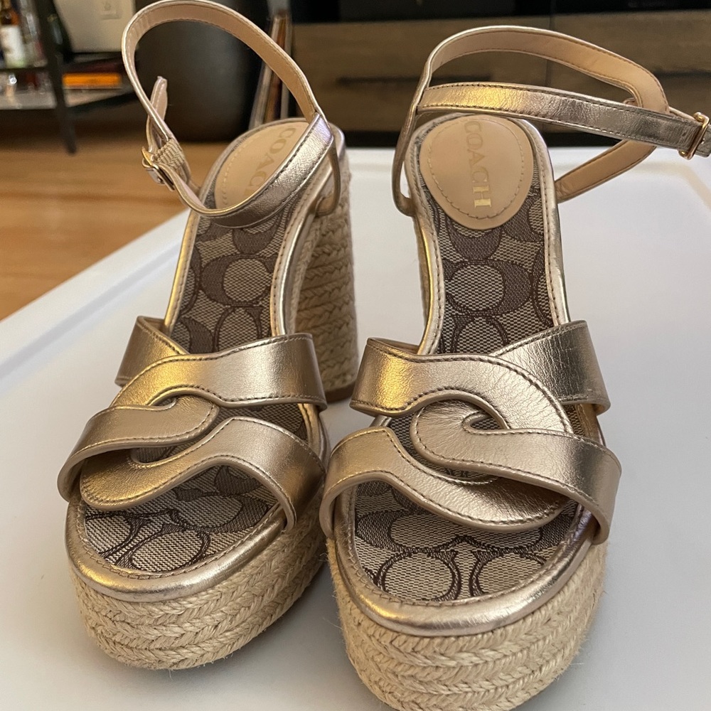Coach Platform Sandals, Metallic, Size 6.5